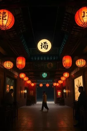 《霜降之夜》竖版主视觉，雪夜路灯下的人物剪影与暖黄光晕